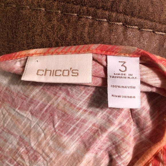 Chicos Sz 3 XL Orange Peach White Beachy Blouse Scoop Neck 3/4 Sleeve - Picture 3 of 3
